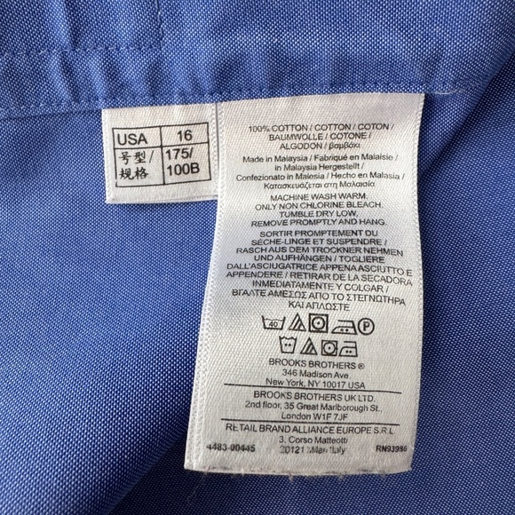 Brooks Brothers Classic Men's Long Sleeve Supima Cotton Button Up Shirt Blue 16 - Picture 7 of 14